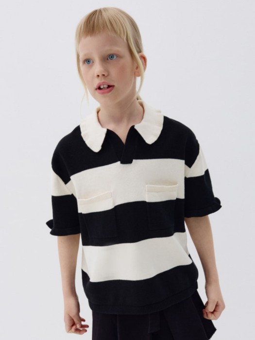 вязаное поло в полоску для девочек 4680704873535 фотография