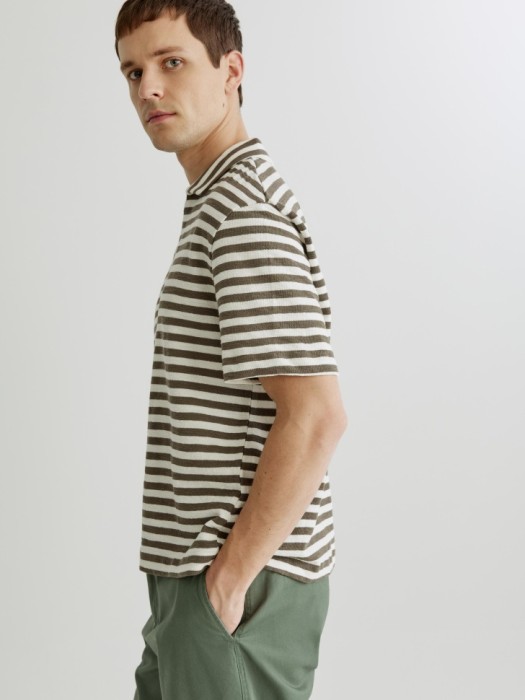 вязаное поло в полоску с коротким рукавом из россии вид сбоку