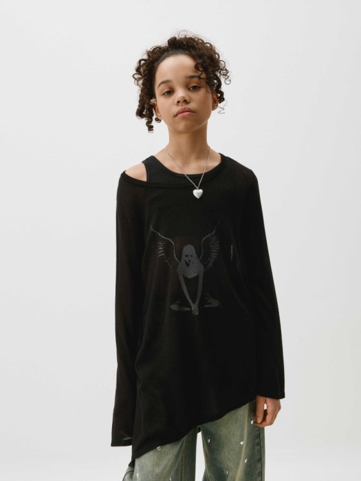 вязаный асимметричный джемпер с принтом для девочек 4680704653052 фотография