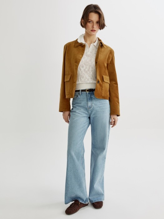 вязаный джемпер-поло с ажурным воротником от бренда sela вид слева