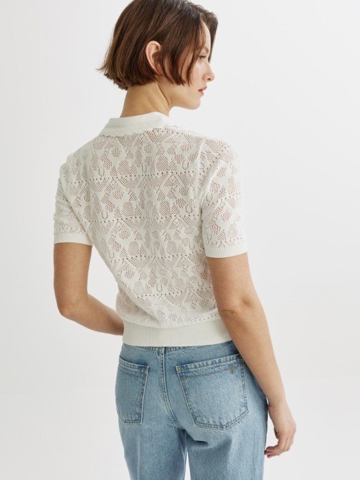 вязаный джемпер-поло с ажурным воротником по цене 3599 руб вид справа