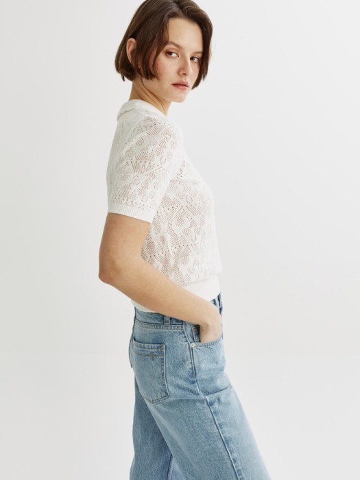 вязаный джемпер-поло с ажурным воротником из россии вид сбоку