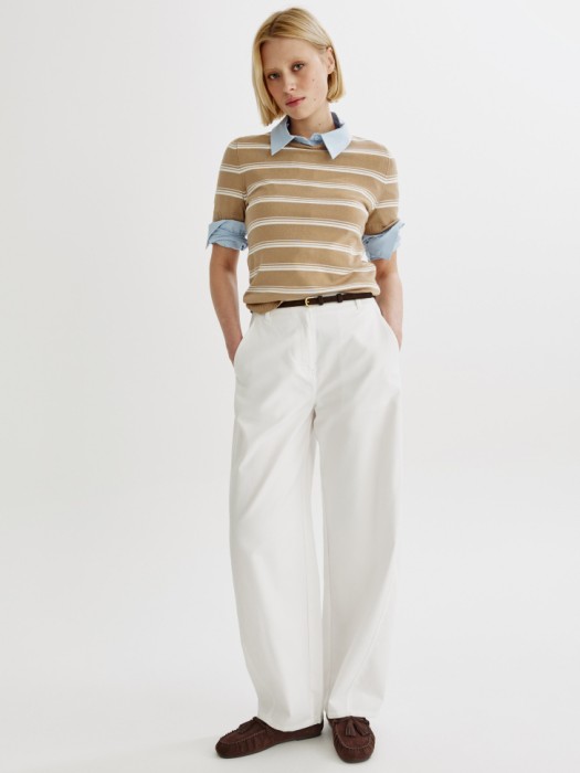 вязаный джемпер с коротким рукавом в полоску от бренда sela вид слева