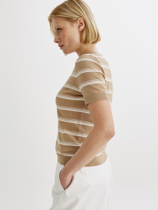 вязаный джемпер с коротким рукавом в полоску из россии вид сбоку