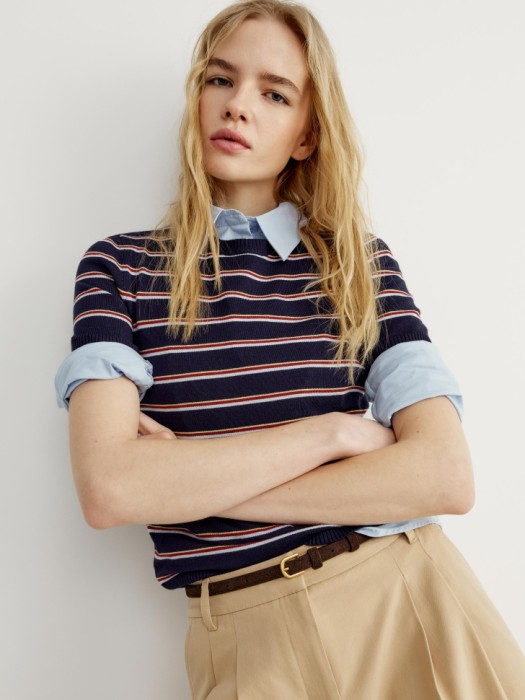 вязаный джемпер с коротким рукавом в полоску 4610517751133 фотография