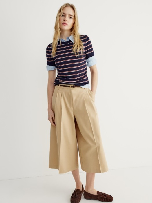 вязаный джемпер с коротким рукавом в полоску от бренда sela вид слева