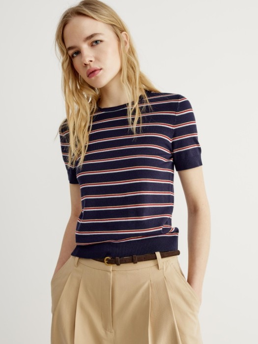 вязаный джемпер с коротким рукавом в полоску по цене 1999 руб вид справа