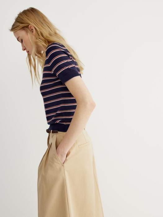 вязаный джемпер с коротким рукавом в полоску из россии вид сбоку