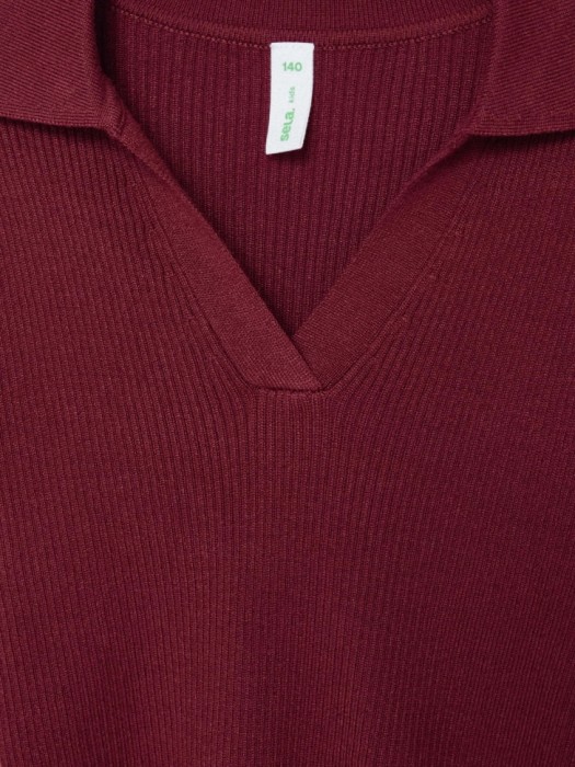 вязаный джемпер с воротником для девочек из льна спереди