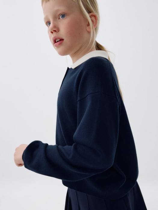 вязаный джемпер с воротником поло для девочек из россии вид сбоку