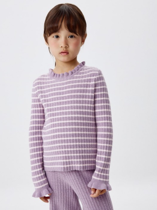 вязаный джемпер в полоску для девочек от бренда sela вид слева