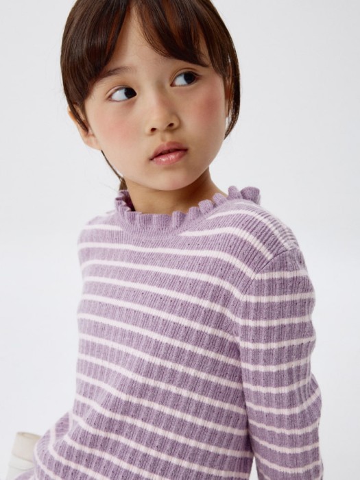 вязаный джемпер в полоску для девочек из вискозы спереди