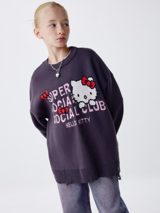 вязаный джемпер в стиле гранж с hello kitty для девочек 4680798424828 фотография