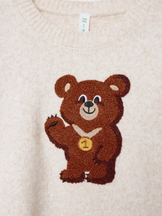 вязаный джемпер в вышивкой для девочек из хлопка спереди