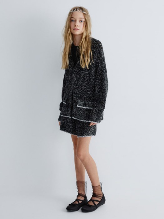 вязаный кардиган с люрексом для девочек от бренда sela вид слева