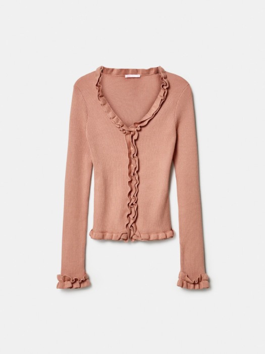 вязаный кардиган с оборками из линейки  young из вискозы спереди
