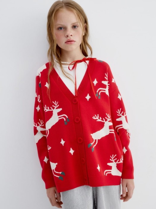 вязаный кардиган с жаккардовым принтом для девочек 4610517140777 фотография