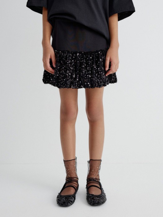 юбка-баллон с декором из пайеток для девочек от бренда sela вид слева