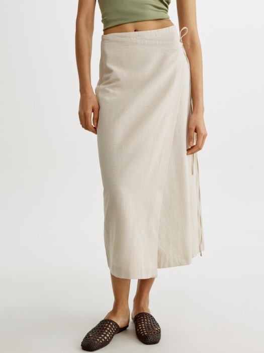 юбка миди из хлопка с запахом на завязке из россии вид сбоку
