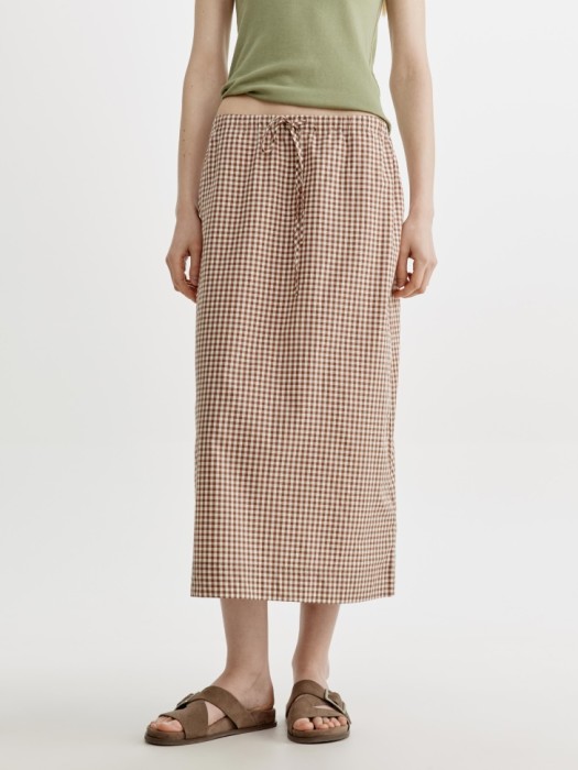 юбка миди в мелкую клетку из хлопка от бренда sela вид слева