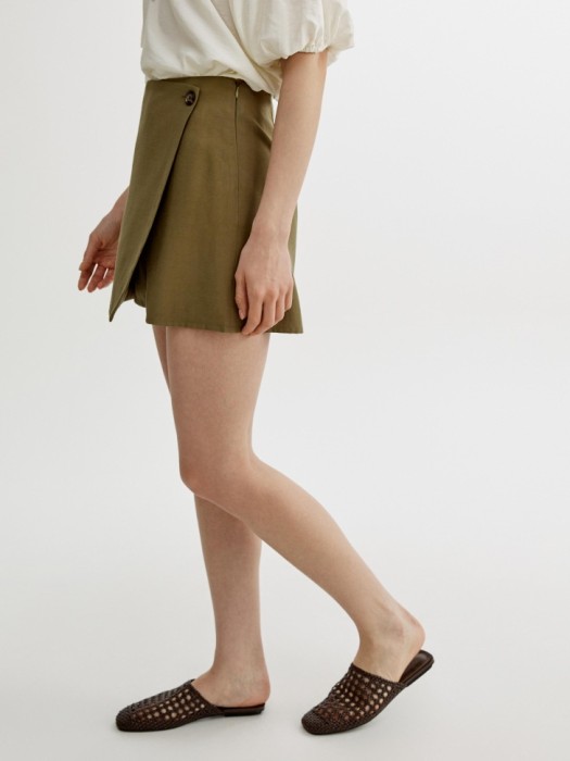юбка-шорты с запахом с содержанием льна из россии вид сбоку