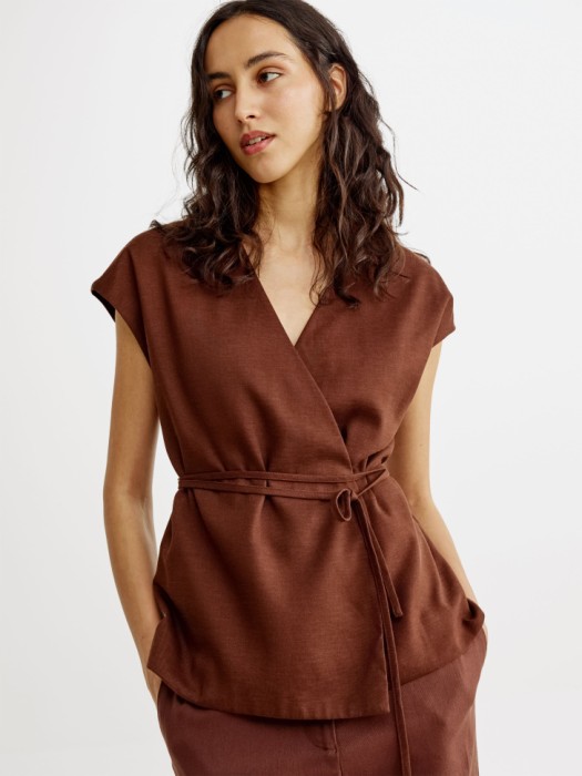 жилет с запахом из смесовой вискозы и льна 4610517883834 фотография