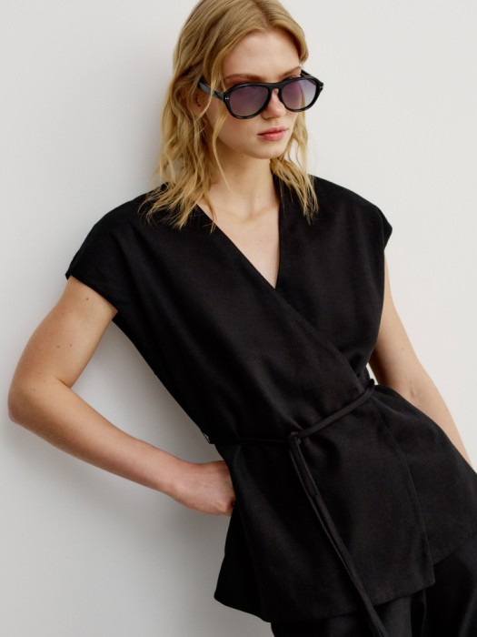 жилет с запахом из смесовой вискозы и льна 4610517883780 фотография