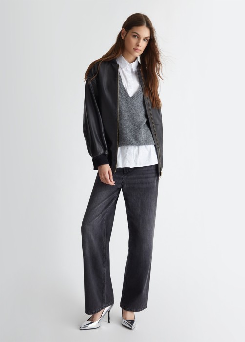 кожаная куртка-бомбер женская pelle  от бренда liu jo вид слева