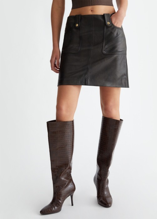 кожаная женская юбка gonna pelle  из кожи спереди