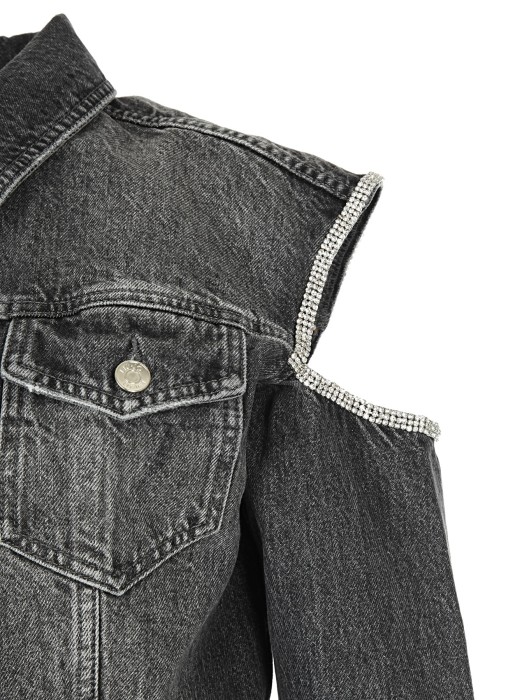 куртка женская джинсовая giubbotto cut out  универсального стиля с лицевой стороны