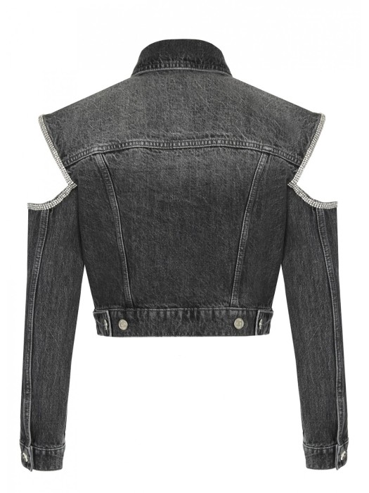 куртка женская джинсовая giubbotto cut out  из хлопка спереди