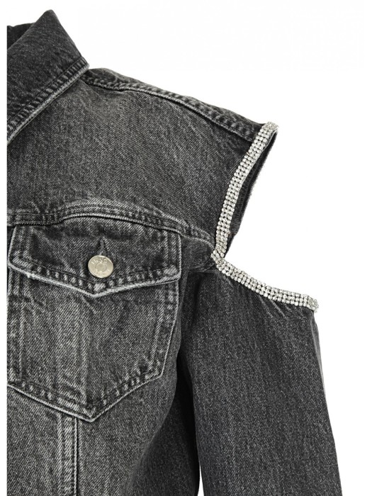 куртка женская джинсовая giubbotto cut out  универсального стиля с лицевой стороны