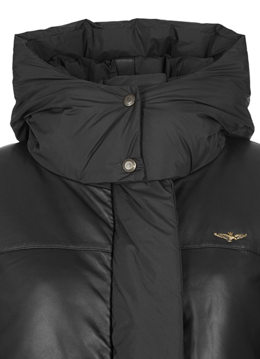 пуховик женский leather and nylon  из италии вид сбоку