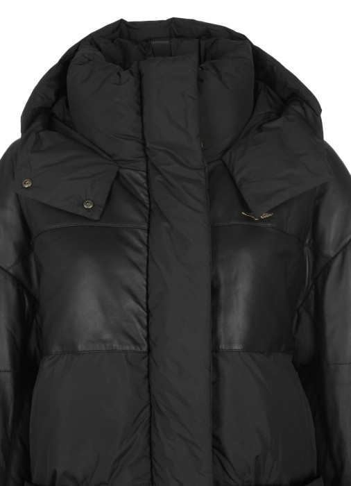 пуховик женский leather and nylon  из кожи спереди