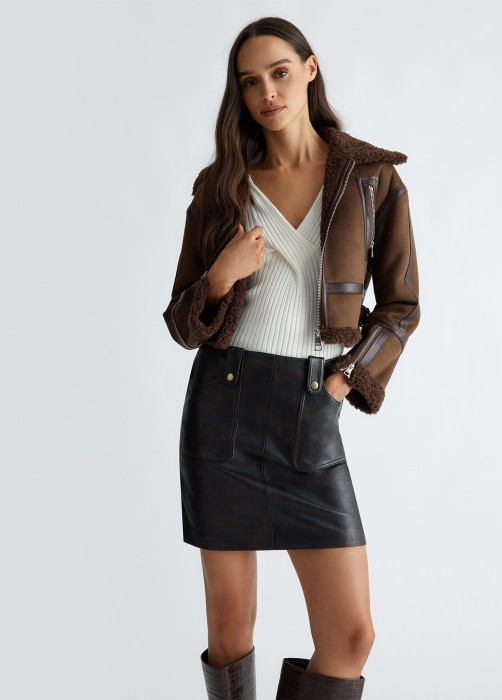 укороченная куртка женская giubbotto ecopellic  из полиэстера спереди