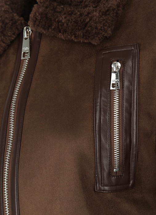 укороченная куртка женская giubbotto ecopellic  универсального стиля с лицевой стороны