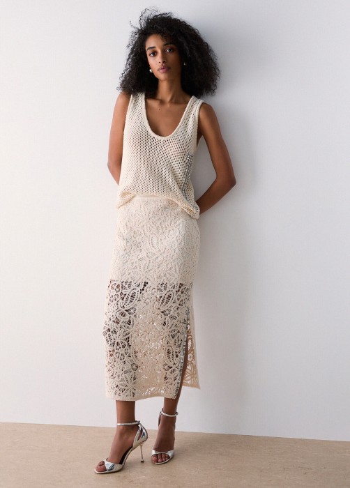 женская миди-юбка с макраме  из италии вид сбоку