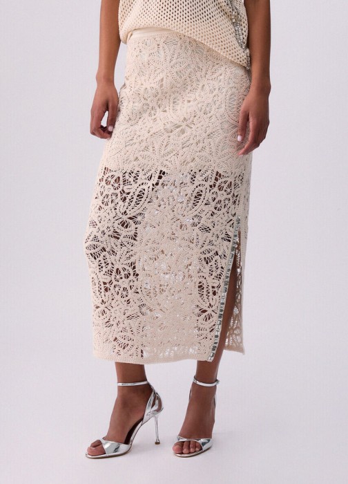 женская миди-юбка с макраме  из хлопка спереди