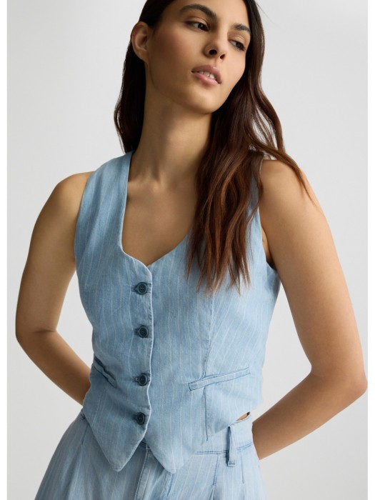 жилет женский gilet denim stripe  из хлопка спереди