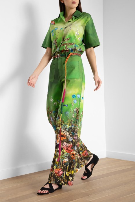 брюки  с цветочный принтом из хлопка спереди