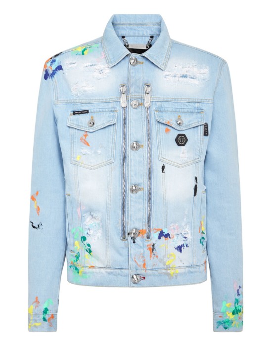 джинсовая куртка  от бренда philipp plein вид слева