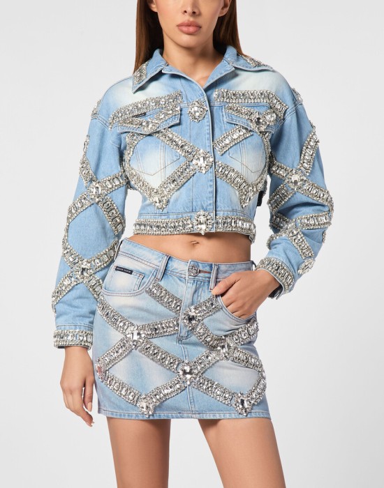 джинсовая куртка  от бренда philipp plein вид слева