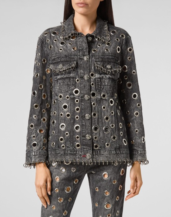 джинсовая куртка  от бренда philipp plein вид слева