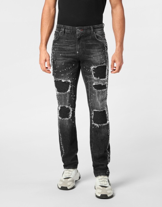 джинсы прямые и зауженные  от бренда philipp plein вид слева