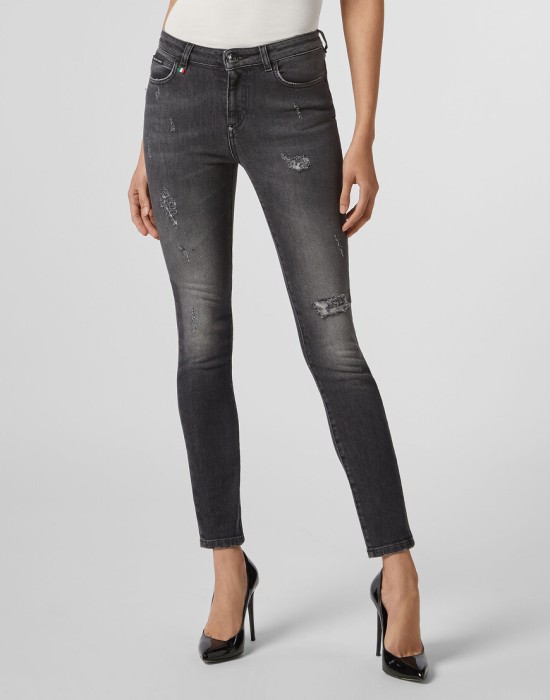 джинсы зауженные  от бренда philipp plein вид слева