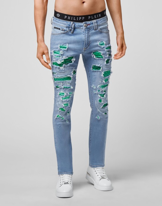 джинсы зауженные от бренда philipp plein вид слева