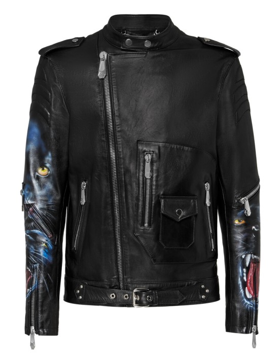 кожаная куртка  от бренда philipp plein вид слева