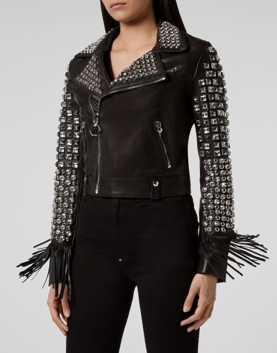 кожаная куртка  от бренда philipp plein вид слева