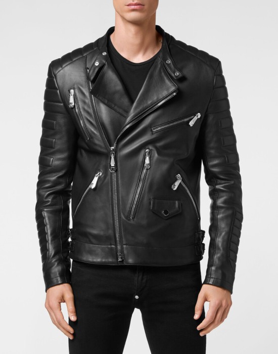 кожаная куртка  от бренда philipp plein вид слева