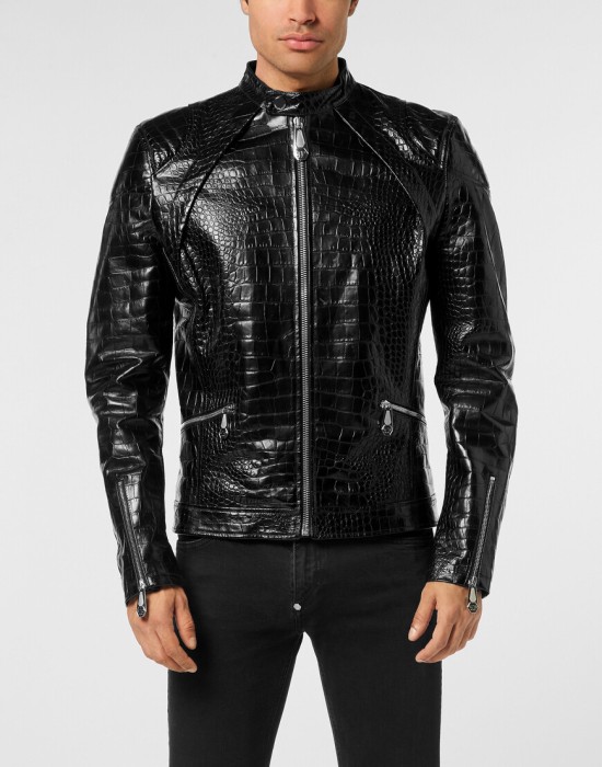 кожаная куртка  от бренда philipp plein вид слева